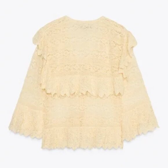 ZARA POINTELLE KNIT RUFFLED BLOUSE NWT - Picture 5 of 6